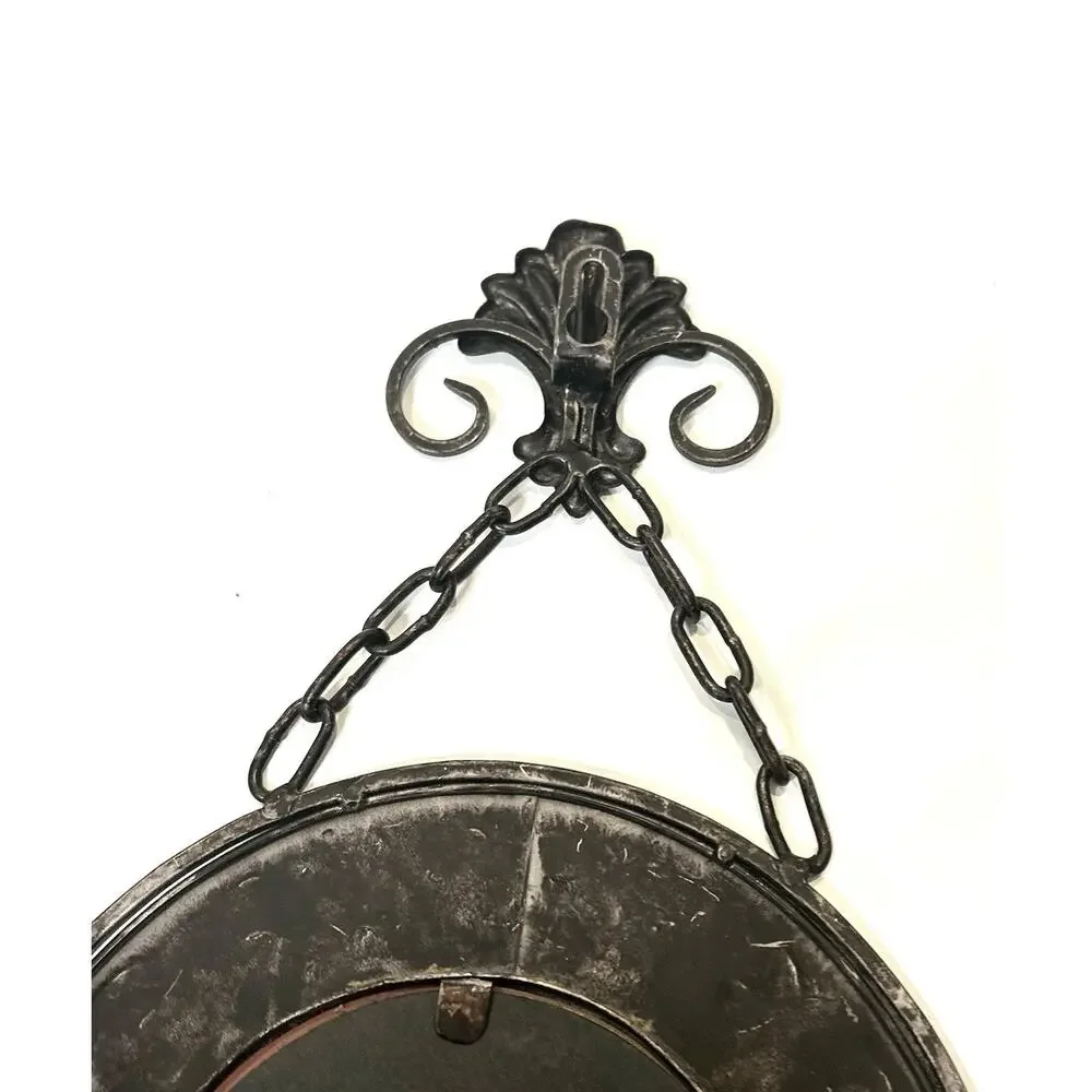 Metal Wall Mirror Round Brown Chain Dropping Home Decor MCM Set of 2
